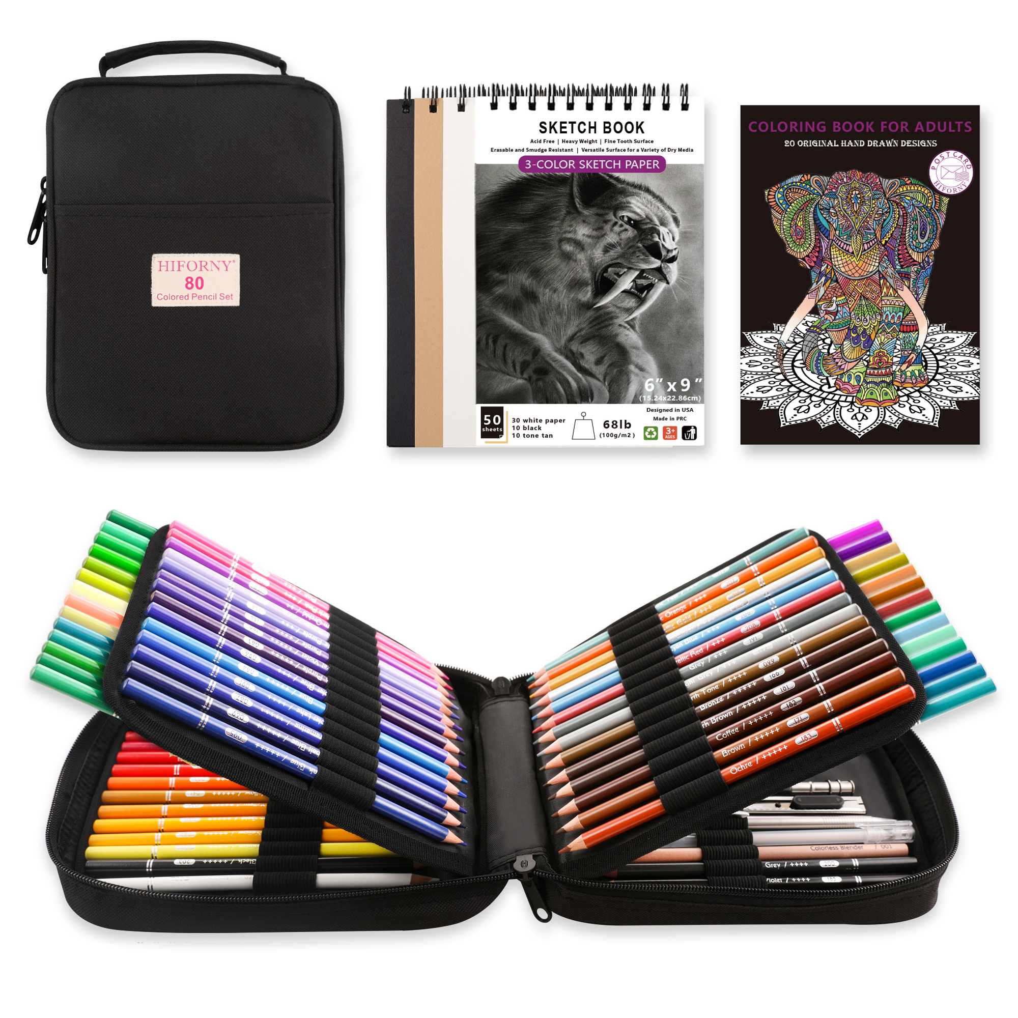 Hiforny 80-Piece Colored Pencil Set for Adults
