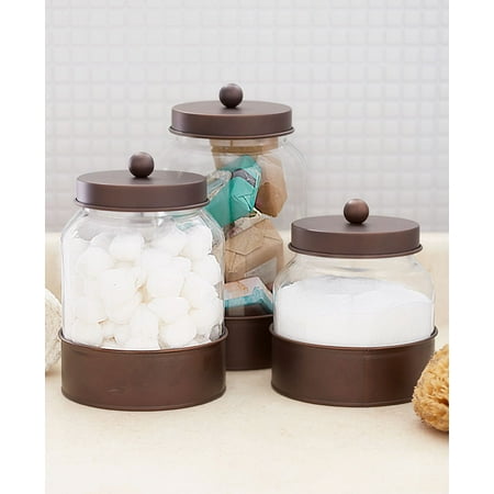 Glass Storage Canister - Set of 3 Country Glass Canisters -