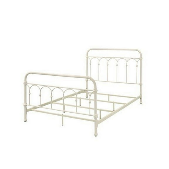 Metal Full Size Bed with Rectangular Spindle Headboard, White