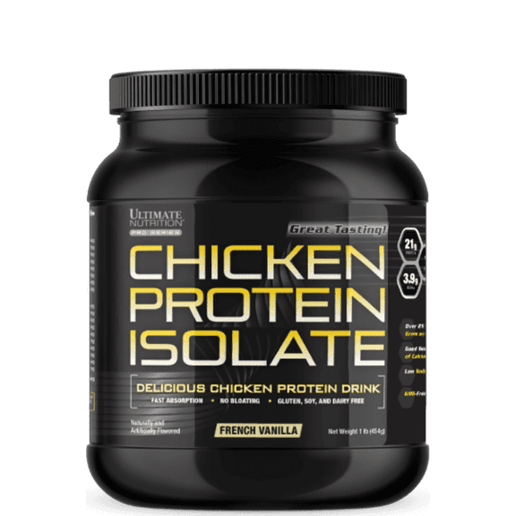 Ultimate Nutrition Chicken Protein Powder Isolate, Gluten Non GMO Drink Mix-Free-French Vanilla-454g