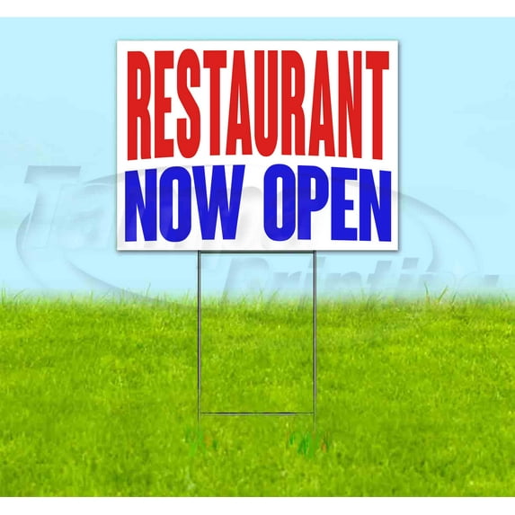 Restaurant Now Open (18" x 24") Yard Sign, Includes Metal Step Stake