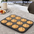 thumbnail image 5 of Walchoice 12-Cup Muffin Top Pan, Nonstick Stainless Steel Cupcake Pan for Baking, Regular Size Tin Tray for Cookie Pancake Hamburger Egg - 11” x 14.6” - Black, 5 of 8