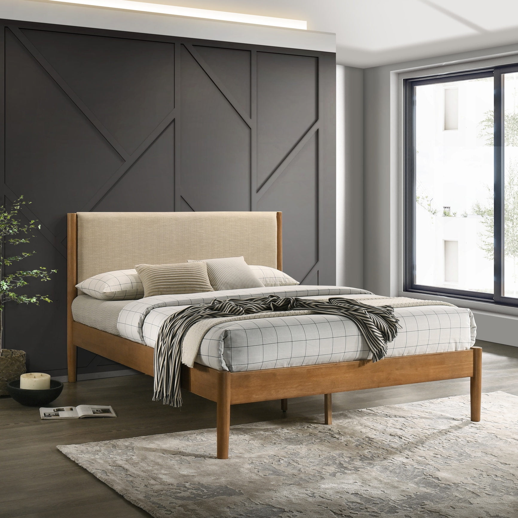 Plush Upholstered Headboard & Sturdy Wood Structure - Queen Platform Bed for Bedroom Style