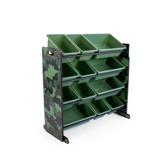 Humble Crew Toy Storage Organizer with 12 Plastic Storage Bins, Army Green Camo