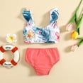 thumbnail image 4 of Cathalem Girls Swimsuits Two Piece Hawaiian Ruffle Tankini Swimwear Bathing Suit Set,Watermelon Red 80, 4 of 5