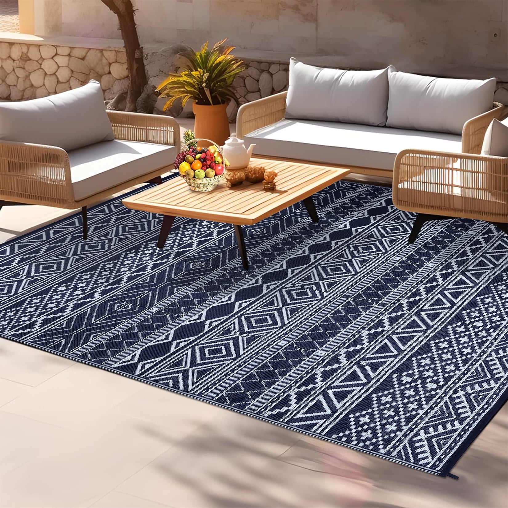 Ataucjin 8x10 Outdoor Rug Waterproof Plastic Straw Rugs Reversible Outdoor Patio Rug Camping,RV Mat,Large Outside Rug Carpet for Porch, Deck,Backyard, Balcony,Easy Cleaning