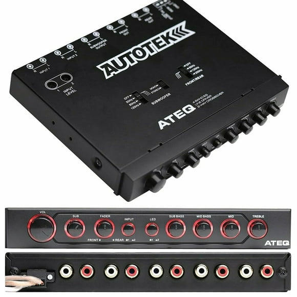 Autotek Égaliseur Audio 4 Bandes avec Crossover Intégré 2 Voies, 9 Volts, 1/2 DIN, Égaliseur Réajustable avec Crossover Actif Avant/arrière, et Crossover Passage Haut 12dB Sélectionnable PK1