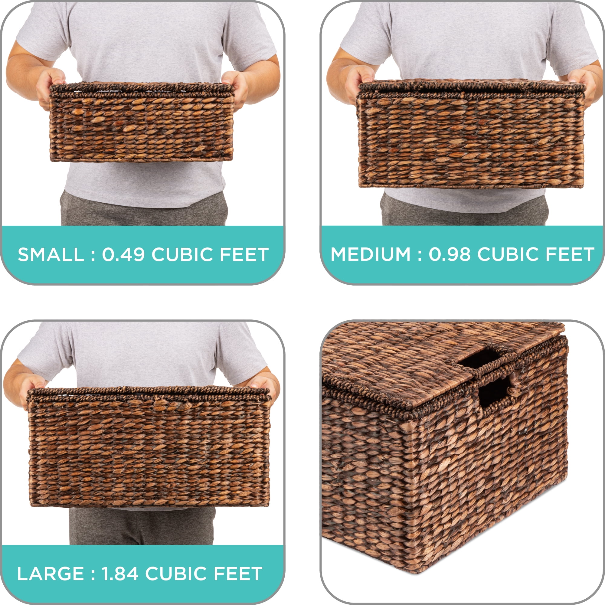 Best Choice Products Set Of 3 X-Large Multipurpose Hyacinth Storage Baskets, Handwoven Rectangular Organizer Tote - Brown