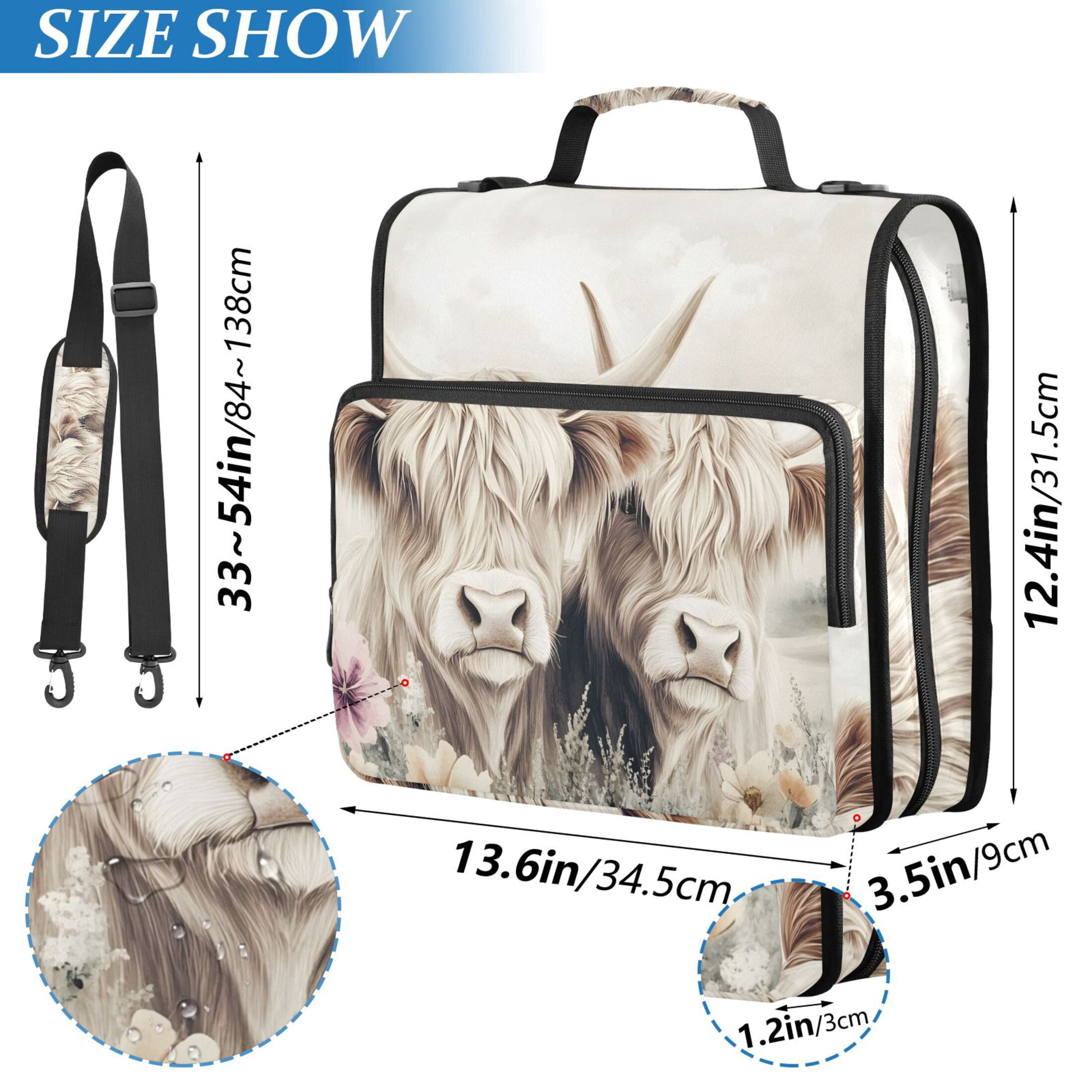 ALAZA Zipper Binder Bag Highland Cattle in Field 3 Ring File Folder Binder Organizer Bag