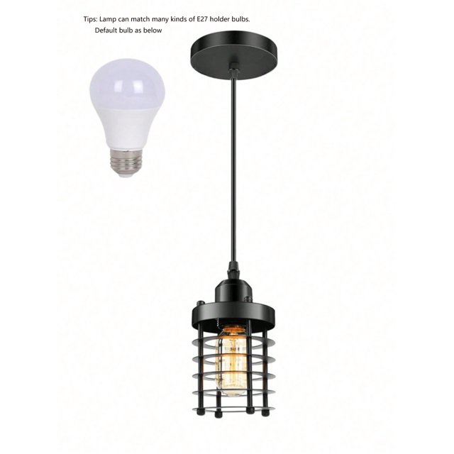 E27*1 Pendants Light Restaurant Farmhouse With LED Bulb 3000K Warm Light/ 6500K White Light, 110V/220V Modern Chandelier Decorative Black Iron Cage Pe