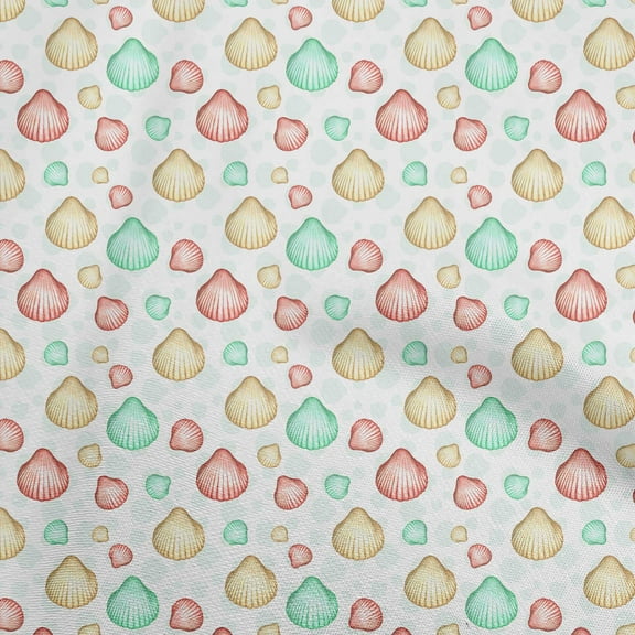 oneOone Polyester Spandex Beige Fabric Ocean Watercolor Sea Cockle Shell Dress Material Fabric Print Fabric By The Yard 56 Inch Wide