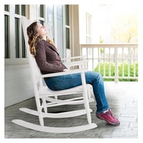 Soild Wood Outdoor Rocking Chair with High Back, Porch Rocking Chairs Oversized Easy to Assemble for Porch Garden, Lawn, Balcony, Backyard, Wooden Rocking Chair Outdoor and Indoor (White)