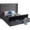 thumbnail image 2 of Meridian Furniture Kiki Full Size Channel Tufting Velvet Platform Beds with Storage Rails, Gray, 2 of 6