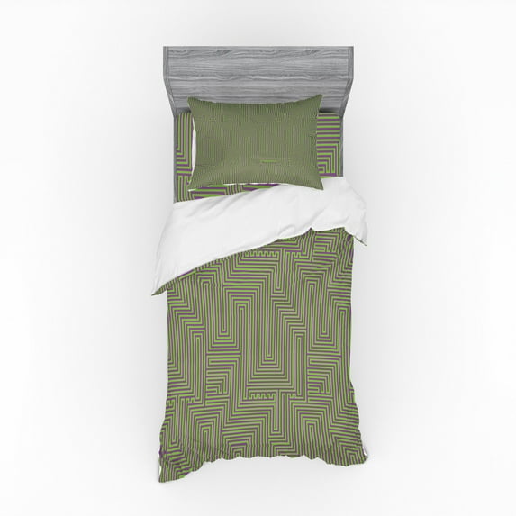 Geometric Duvet Cover Set, Arrangement with Angled Lines Bicolor Composition of Stripes Digital Design, Bedding Set with Shams and Fitted Sheet, 3 Sizes, by Ambesonne