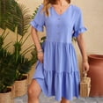 thumbnail image 4 of HERESOM Women Summer Dresses for Women's Spring/Summer V Neck Waist Wrapped 5/4 Sleeves 100 Pleated Dress, 4 of 9