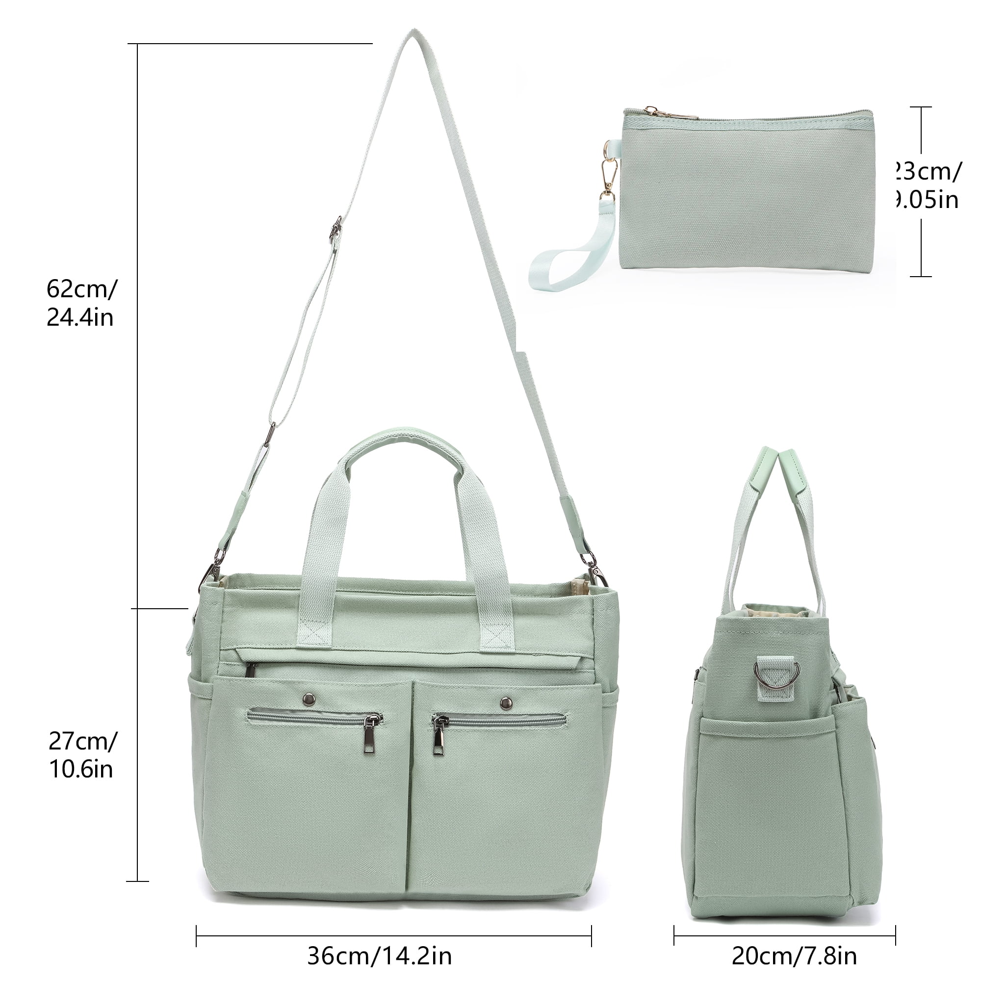 2pcs/set Women'S Large Canvas Tote Bag - Multi-Pocket Laptop Work Bag, Crossbody Shoulder Hobo Messenger Handbag, Purse for Travel, Gym, and Everyday Use