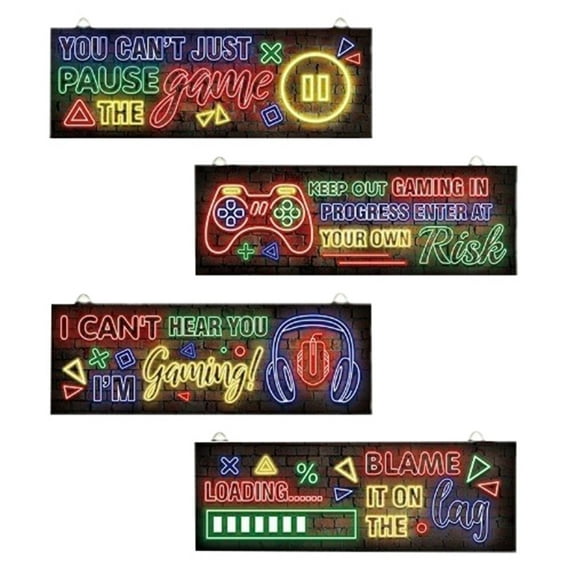 Wall Art Decorative Wood Neon Boy's Room Cartoon Decoration Gamer Children's Room Wood Art Hanging 4PCS