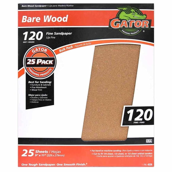 Hojas de lija Gator, 23 x 28 cm, grano 120, 25 unidades, madera