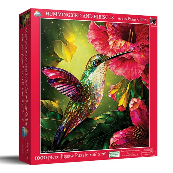 SUNSOUT INC - Hummingbird and Hibiscus - 1000 pc Jigsaw Puzzle by Artist: Peggy Collins - Finished Size 26" x 26" - MPN# 71325