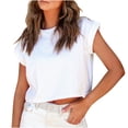 thumbnail image 1 of AherBiu Hauts Courts pour Femmes Manches Cap Été Décontracté Basique Haut T-Shirts Chandails Col Rond T-Shirts Confortables, 1 of 7