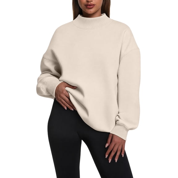 GZWYHT Mockneck Sweatshirt Clothes for Women Pullover Sweaters for Women Fashion Clothing Long Sleeve Turtleneck Tops Plain Mock Neck Sweatshirt Fall Clothes Fall Sweatshirts for Women Beige L