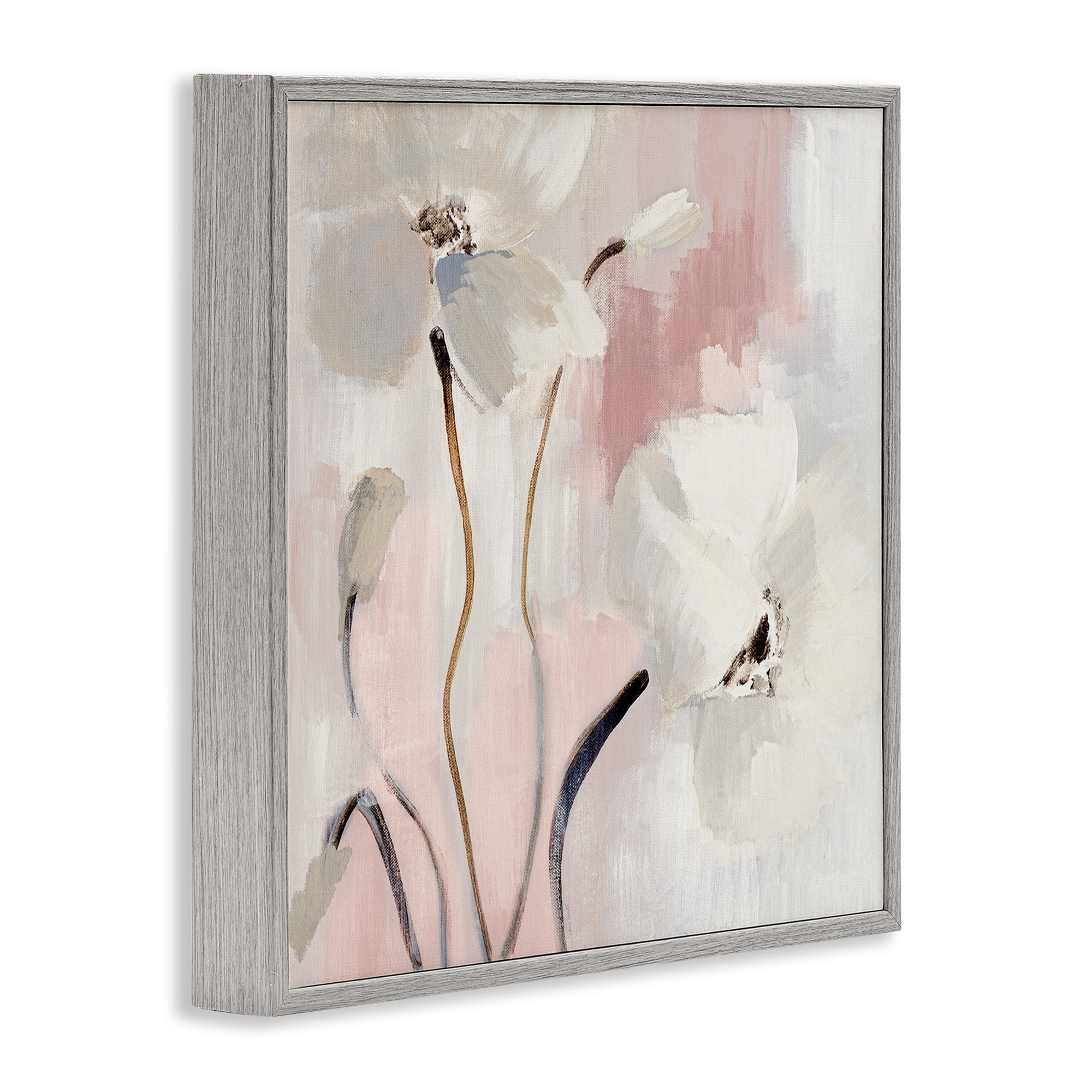 Stupell Industries Abstract White Blooms Botanical & Floral Painting Gray Framed Art Print Wall Art, 24 x 24