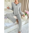 thumbnail image 7 of Women's 2 Piece Lounge Set Ribbed Pajamas Set Long Sleeve Sleepwear Fall Winter Loungewear Outfits Matching Clothes, 7 of 7