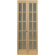 AWC Model 725 Traditional Divided Light Bifold Door Wood Frame with Clear Glass Fits 24"wide x 80"high Unfinished Pine