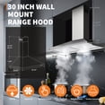 thumbnail image 5 of Accreate 30 Inch Stainless Steel Range Hood, Wall-Mounted Kitchen Vent, 450 Cfm, 3 Speeds, Touch And Remote Control, Led Lights, Easy Clean Baffle Filters, Quiet Operation, 5 of 8