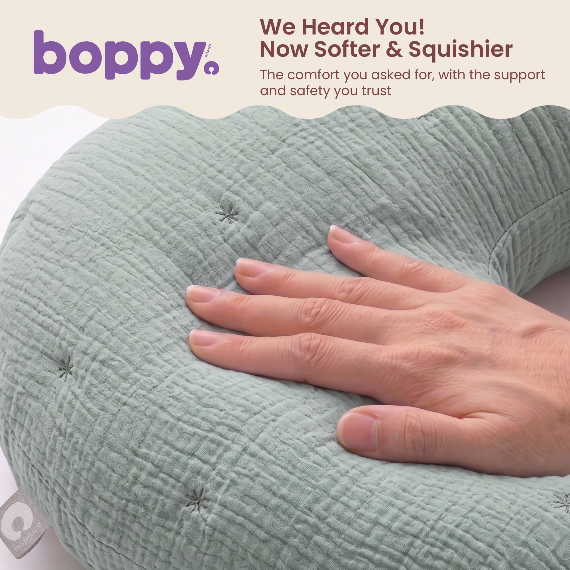 Boppy Nursing Pillow Luxe - Ergonomic Bottle & Breastfeeding Pillow with High Lift & Firm Support - Water-Resistant with Washable Cotton Muslin Cover - Baby Safety Alliance Verified - Sea Green