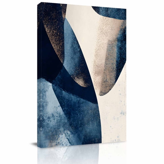 Canvas Wall Art, Navy Blue Geometric Framed Canvas Prints for Bedroom Living Room, Modern Beige Abstract Art Large Gallery Wrapped Wall Decor for Home Office, Gifts, 18"x24" Ship Next Day