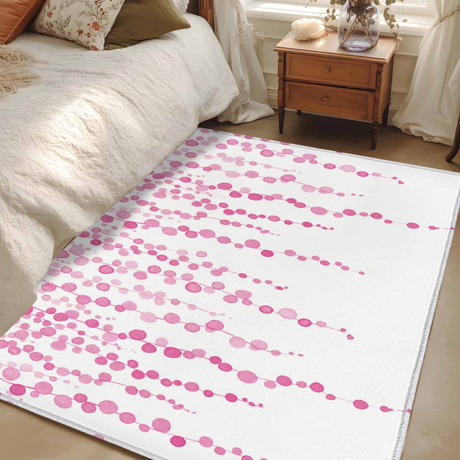 Area Rugs for Living Room Bedroom, Pink Polka Dots 4'x6' Rug Washable Carpet Runner Indoor Outdoor, Vintage Abstract Art Watercolor Non Slip Accent Floor Mats Rug for Kitchen, Office