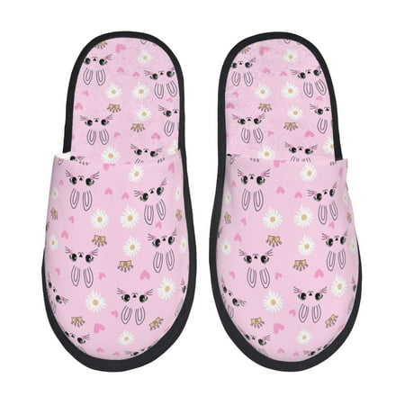 

Sikiie Rabbit Face Fuzzy Slip-on Slippers Warm Cozy Soft Lightweight Memory Foam Indoor House ShoesLarge