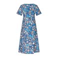 thumbnail image 1 of Moxiu Summer Dresses for Women 2025 Casual Short Sleeve Button V Neck Floral Print Knee Length Long Maxi Dress with Pocket Blue,L, 1 of 1