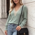 thumbnail image 5 of CHGBMOK Long Sleeve Shirts for Women Casual Lace V Neck Dressy Tops Fall Trendy Blouses Hollow Floral T Shirts, 5 of 9