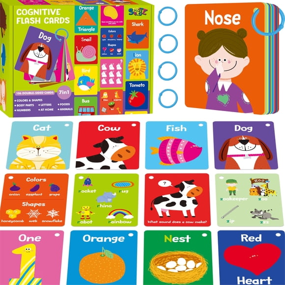 Flashcards SpriteGru 106 PCS para aprendizaje temprano con anillos