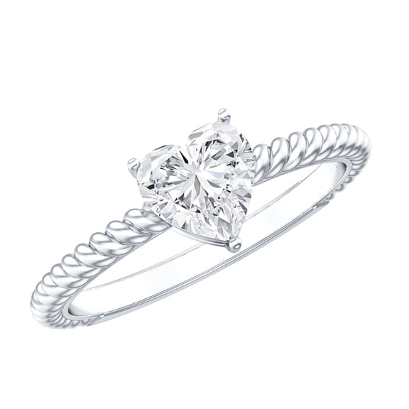 Rosec Jewels Lab Created Diamond Ring In Heart Shape - Half Carat - 5 MM - EF-VS Quality - Ready to Gift, 925 Sterling Silver, US 4.00