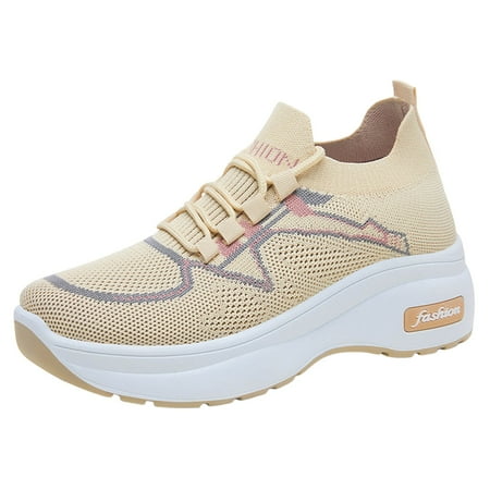 

Fauean Shoes for Women Sneakers Comfortable Lightweight Slip on Sneakers Flat Walking Shoes Beige Size 39