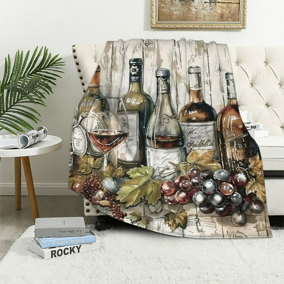 Sheronv Grapes Leaves Wine Bottles Warm Lightweight Blanket Soft Fleece Blankets Throw Blanket Living Rooms Sofa Decor Cow Gifts All Seasons Excellent Hand Feel Blanket 40x50in