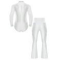 thumbnail image 2 of iiniim Mens 2-Piece Set Latin Dance Outfits Long Sleeve Bodysuit Dance Leotard with Flared Pants White XL, 2 of 7