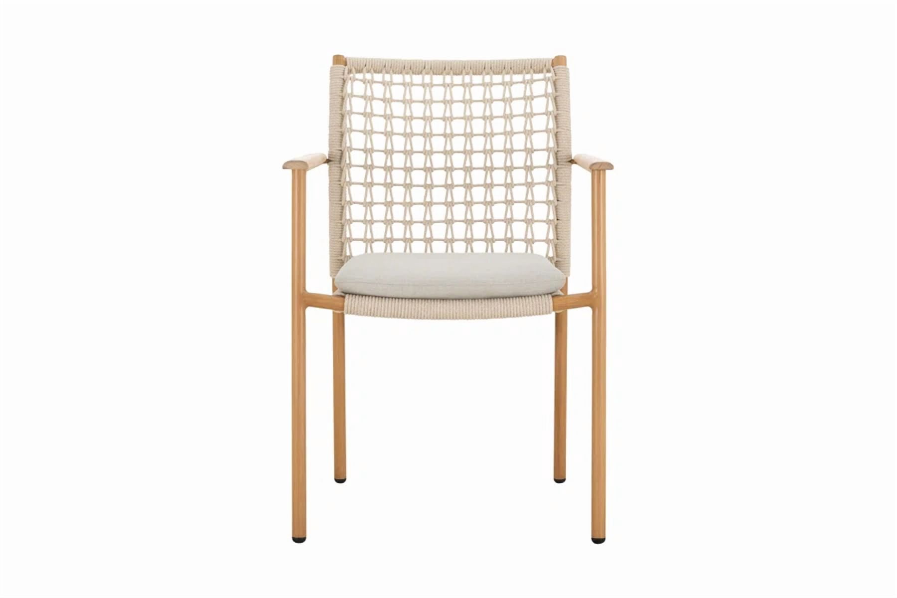 Spruce & Spring Modern Woven Rope Patio Dining Armchair Equipped With Cushion 4 Pieces For Outdoor Space Brown Woven Rope Fabric