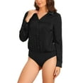 thumbnail image 3 of INSPIRE CHIC Women's One-piece Collared Long Sleeve Button Down Bodysuit Top S Black, 3 of 5