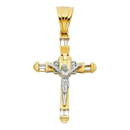 14k Two-tone Gold Cubic Zirconia Fancy Crucifix Pendant
