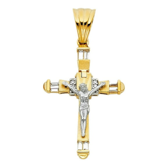 14k Two-tone Gold Cubic Zirconia Fancy Crucifix Pendant