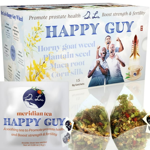 Dr. Lu’s Happy Guy Tea | 11-Flavor Corn Silk, Horny Goat Weed, Maca Root, Hibiscus Tea Blend for Men's Health | Promote Urination & Prostate Health | Improve Strength & Fertility