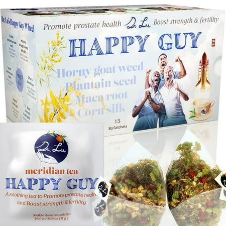 Dr. Lu’s Happy Guy Tea | 11-Flavor Corn Silk, Horny Goat Weed, Maca Root, Hibiscus Tea Blend for Men's Health | Promote Urination & Prostate Health | Improve Strength & Fertility