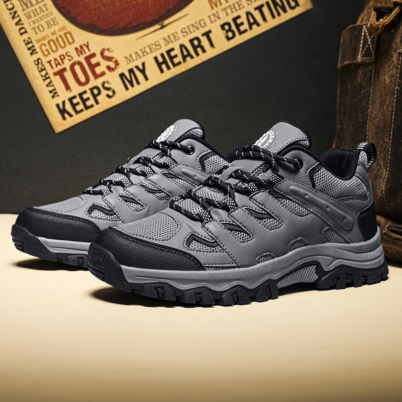 Men's Suede & Mesh Hiking Shoes, Breathable Outdoor Trail Sneakers, Non-Slip Rubber Outsole, Shock Absorption Comfortable Footwear for Trekking, Camping, and Daily Outdoor Activities