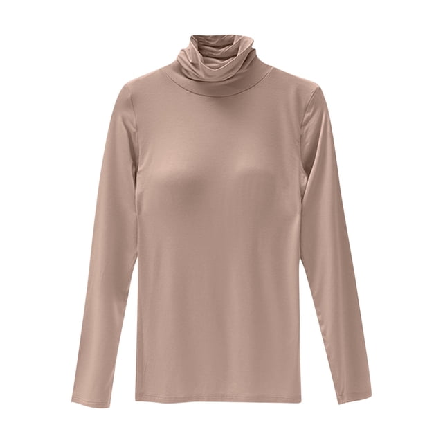 WRKEKC Chandails à Manches Longues pour Femmes Col Roulé Coton avec Coussinets Intégrés Couleur Unie Haut à Manches Longues pour Femmes Décontracté Confortable Chandail de Soutien
