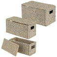 thumbnail image 5 of mDesign Woven Water Hyacinth Storage Basket with Lid/Handles, Set of 3 - Gray, 5 of 8