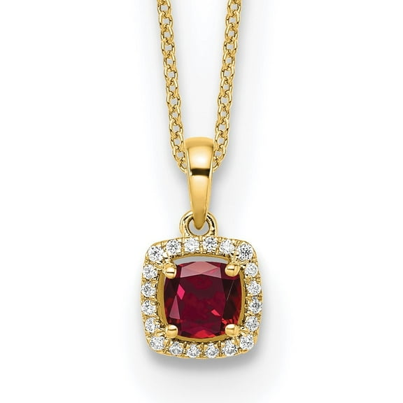 Auriga 10K Yellow Gold 5 mm Lab Grown Diamond and Created Ruby Pendant Necklace for Women 18"